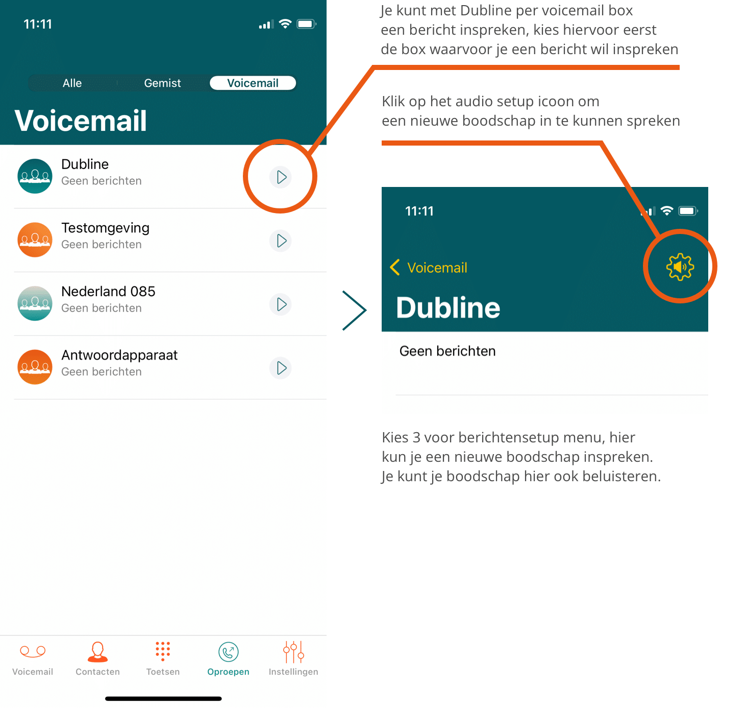 Uitleg hoe het instellen van de Voicemail werkt in beeld